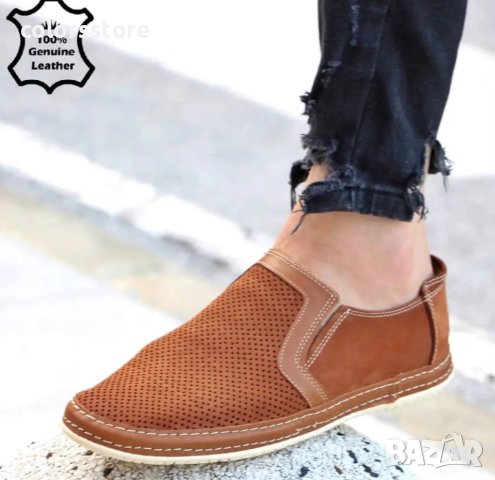 Мъжки обувки - кафяв ЕСТЕСТВЕН набук - 38, снимка 3 - Мокасини - 40788747