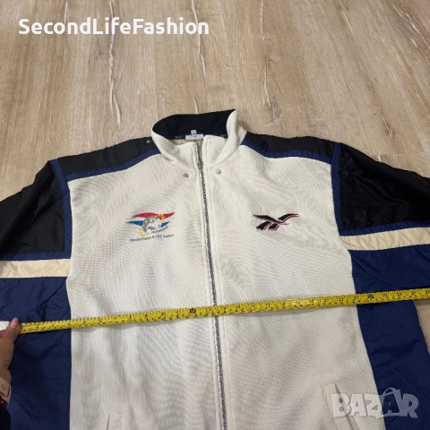 Reebok мъжко Винтидж яке World Police and Fire Games размер XXL, бяло и синьо с цип., снимка 4 - Якета - 52496455