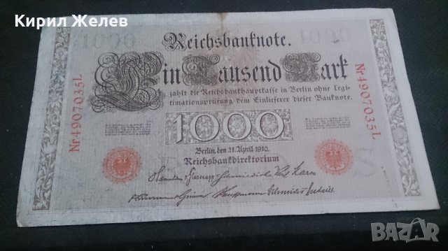 Банкнота 1000 райх марки 1910год. - 14595, снимка 5 - Нумизматика и бонистика - 29083904