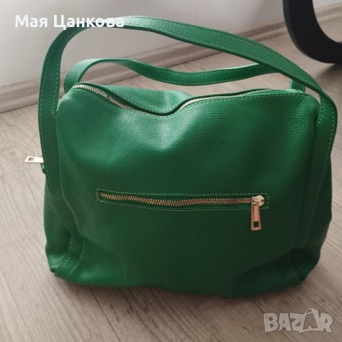 Зелена чанта естествена кожа 