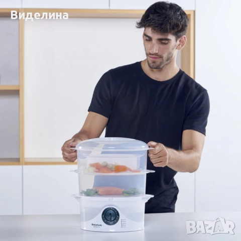 Уред за готвене на пара Taurus Salutecook 800W, 6 л, таймер 60 мин, 2 съда за готвене, снимка 5 - Уреди за готвене на пара - 51990143