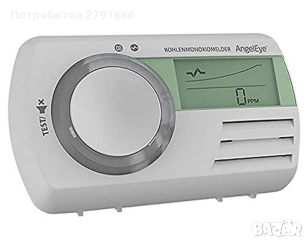 Детектор за въглероден оксид AngelEye CO-AE-9D-DER с LC дисплей, 7 години живот на батерията,аларма