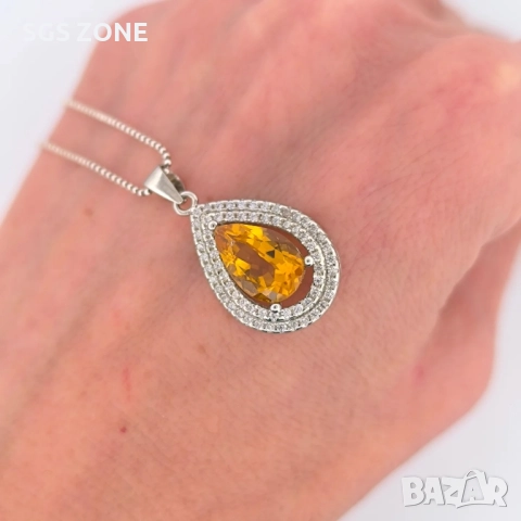 СРЕБЪРНА ВИСУЛКА С ЦИТРИН, снимка 3 - Колиета, медальони, синджири - 52296089