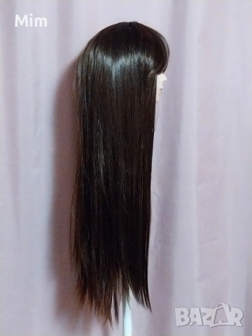 Дълга права перука в кестеняво с бретон, снимка 6 - Аксесоари за коса - 52518581