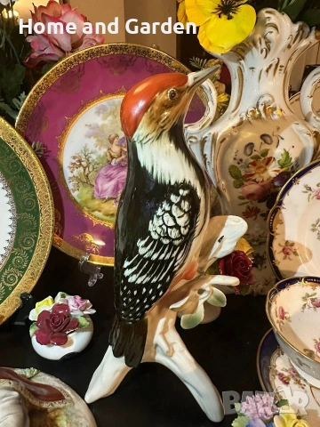 Karl Ens Volkstedt Германия „Кълвач“ след 1945 г. – порцелан 25 см, ръчно рисуван, снимка 7 - Антикварни и старинни предмети - 54025840