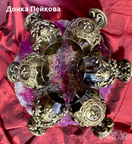 Ръчно изработен сервиз за коняк в старинно злато от 6 части, снимка 10 - Чаши - 48634672