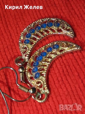 СТАРИ СРЕБРИСТИ ОБЕЦИ със СИНИ ФАСЕТИРАНИ КАМЪЧЕТА КРИСТАЛИ ЕТНО ОСМАНСКИ СТИЛ 6681, снимка 3 - Обеци - 30305401