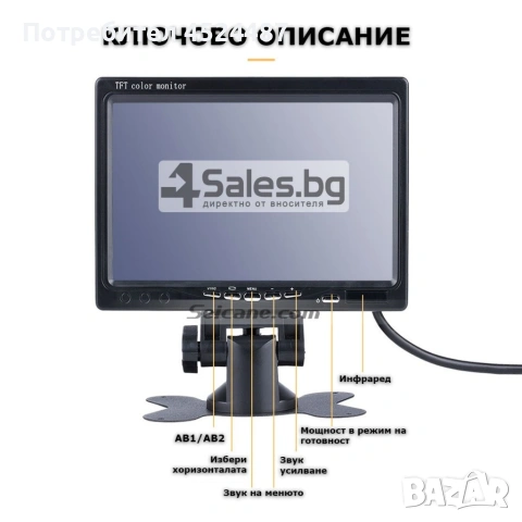 Монитор за кола с 7 инча LCD дисплей, HD 800 x 480 p и 2 AV изхода PK LCD2, снимка 16 - Аксесоари и консумативи - 53948310