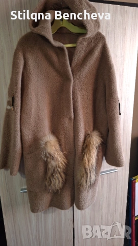 Палто от кашмир и естествен косъм размер L-XL