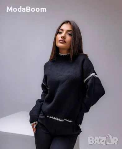 Стилен черен дамски пуловер , снимка 4 - Блузи с дълъг ръкав и пуловери - 48067183