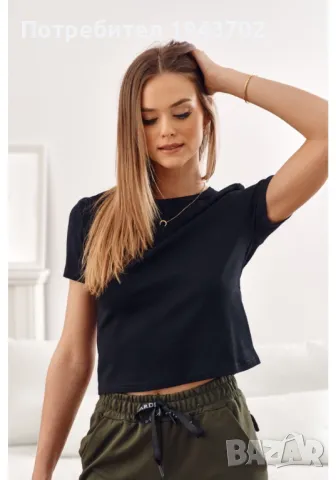 Дамска къса тениска в черен цвят 20050, снимка 4 - Тениски - 48118676