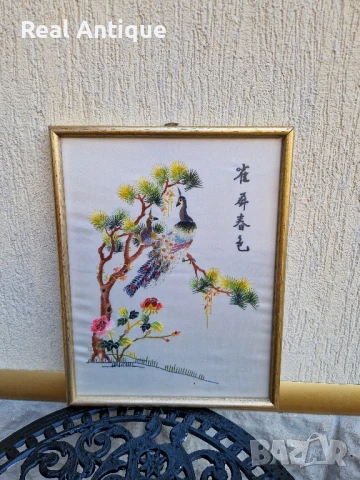 Прекрасна антикварна китайска картина бродерия върху коприна 