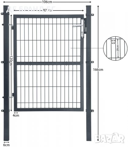 Градинска врата (единична), 106 х 166 см, сива SH27GD02, снимка 5 - Други - 35633983