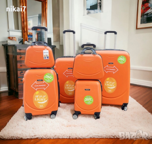 пътнически куфар комплект 6бр 100% ABS+разширение 5см/4 колела 360°, снимка 5 - Куфари - 44792767