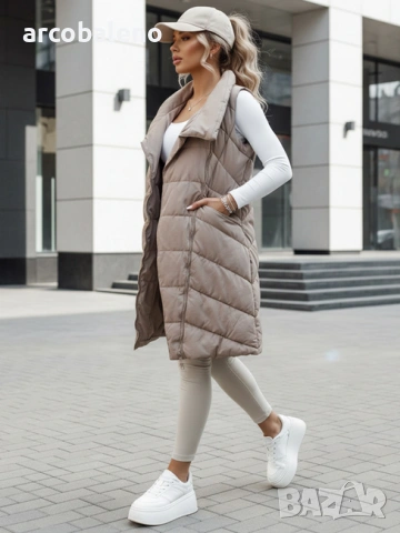 Дамско дълго ватирано яке без ръкави и качулка SERKIS, 2цвята , снимка 6 - Якета - 47464572