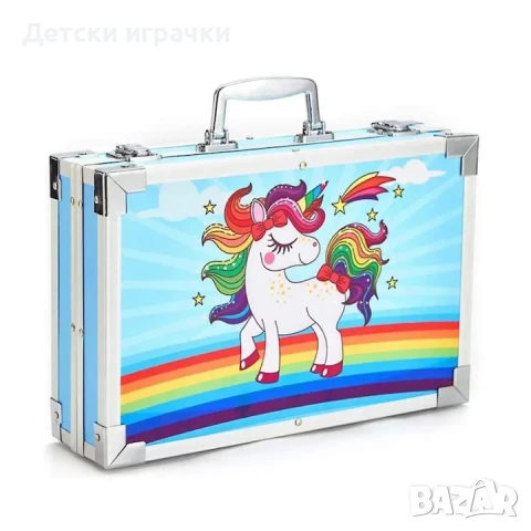 Детско куфарче за рисуване Еднорог, 145 части, Син/розов , снимка 2 - Други - 48476914