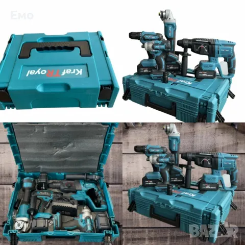 Комплект от акумулаторен перфоратор, Ъглошлайф 125 мм, Гайковерт и Винтоверт 36V с 3 Броя батерии 