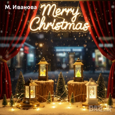  Led коледен фенер с падащ сняг, снимка 1