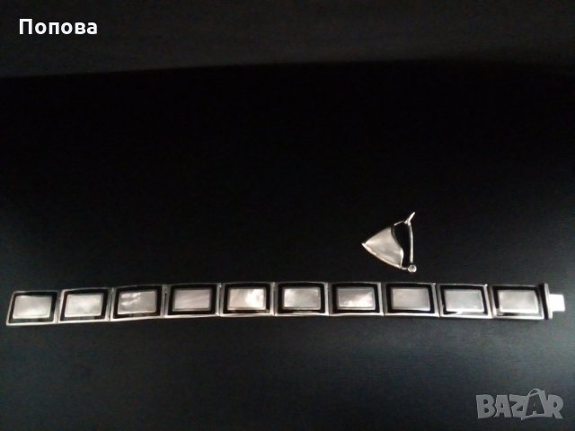 Дизайнерски сребърен масивен лот  с оникс и седеф /гривна и медальон/, снимка 12 - Бижутерийни комплекти - 31968256