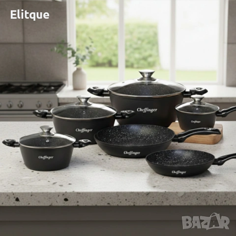 Комплект съдове за готвене Cheffinger от 10 части – тенджери и тигани, снимка 5 - Съдове за готвене - 53151040
