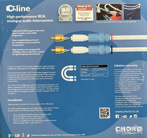Кабел RCA to RCA "CHORD" C-Line, снимка 2 - Други - 56475173