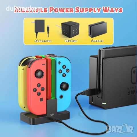 Зарядна станция за Joy-Con FASTSNAIL – за Nintendo Switch / Switch OLED, снимка 6 - Nintendo конзоли - 53270815
