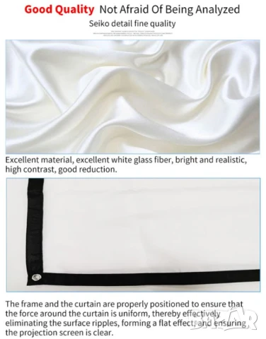 Бял Ултра Лек Портативен Проекторен Екран Сгъваем HD Ярък Лесен за Монтиране Може да се Пере и Мокри, снимка 9 - Плейъри, домашно кино, прожектори - 51128726