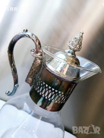 Винтидж стъклена кана с метална дръжка и капак , снимка 4 - Антикварни и старинни предмети - 51244523