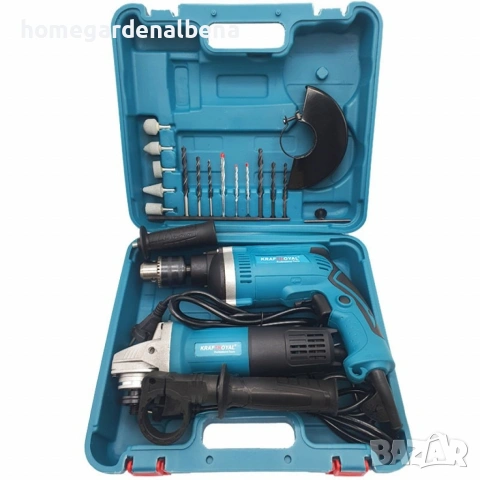 Професионален Комплект Kraft Royal | Ударна Бормашина + Ъглошлайф | 1200W, снимка 2 - Бормашини - 54211505