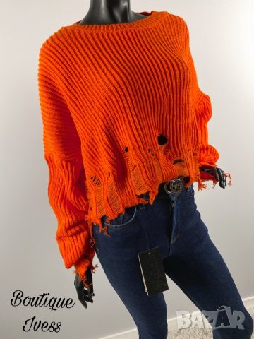 Дамски накъсан къс пуловер 5 цвята , снимка 4 - Блузи с дълъг ръкав и пуловери - 38669424
