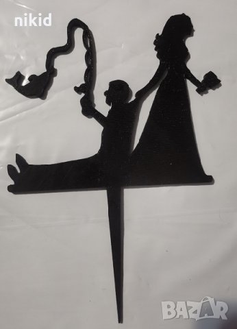 Младоженци Булка заловен Рибар сватбен топер табела украса за торта сватба декор 