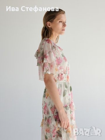 Разкошна нова  дълга елегантна феерична рокля флорален принт нежни цветя волани къдри , снимка 2 - Рокли - 42183757