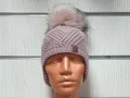 Нова детска зимна шапка тип ушанка с помпон в розов цвят, снимка 6