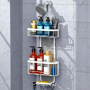 AFAjwsc Етажерка за баня без пробиване от неръждаема стомана, 3 нива с държач за сапун и куки, бял, снимка 1 - Етажерки - 44735791