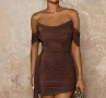 Елегантна дамска рокля в кафяво, размер S, снимка 1