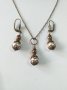 Красив Викториански Перлен комплект с розови и кафяви кристални перли и бронзови орнаменти , снимка 1 - Бижутерийни комплекти - 40709384