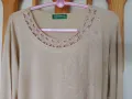 Бежова памучна блуза с бродерия, снимка 2