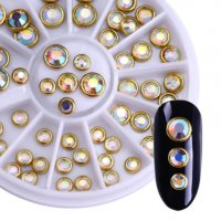 кръгли прозрачни капси със златен кант камъчета декорация за нокти маникюр и не само, снимка 1 - Продукти за маникюр - 30901255