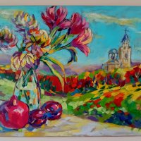Картина с маслени бои "Етюд при Царевец ", снимка 1 - Картини - 42518354