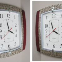 Ефектен голям стенен часовник 33/38 см пластмасов кварцов, отличен, снимка 3 - Стенни часовници - 44747528