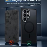 Магнитен калъф FNTCASE за Samsung Galaxy S24 Ultra матов полупрозрачен черен подходящ за MagSafe , снимка 5 - Калъфи, кейсове - 44375539