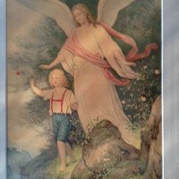 стара картина в рамка Ангел с момче 1917г р-р600*500, снимка 3 - Картини - 30847427