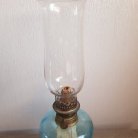 Стара газова френска настолна лампа синьо стъкло, снимка 5 - Антикварни и старинни предмети - 39052776