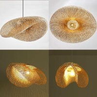 Винтидж бамбуков полилей лампа висулка плетено осветление за домашен декор, снимка 9 - Лампи за таван - 36909772