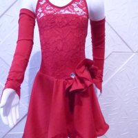 Детска рокля за спортни танци в червен цвят и гол гръб, снимка 3 - Детски рокли и поли - 42805133