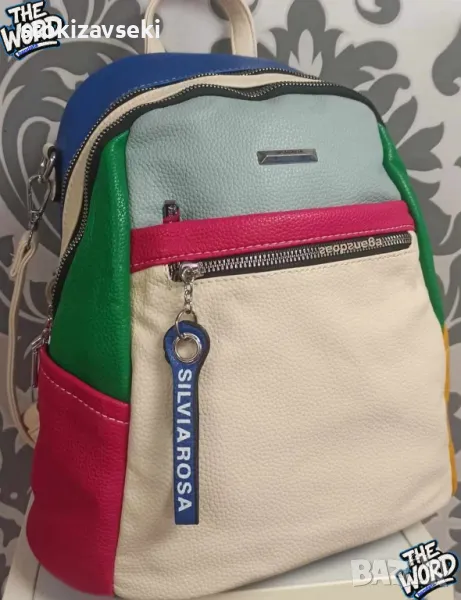 Компактна дамска раница с пъстър дизайн от еко материал, снимка 1