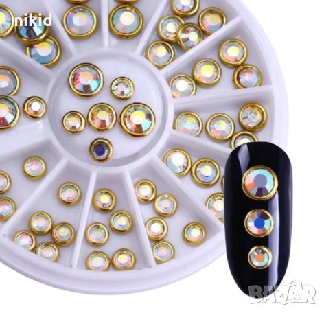 кръгли прозрачни капси със златен кант камъчета декорация за нокти маникюр и не само, снимка 1