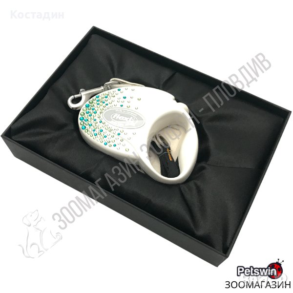 Автоматичен повод - за Куче - 3м/12кг - с кристали Swarovski - Flexi, снимка 1