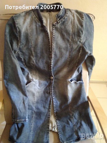 Дамско еластично, дълго дънково яке, размер М/L, снимка 1
