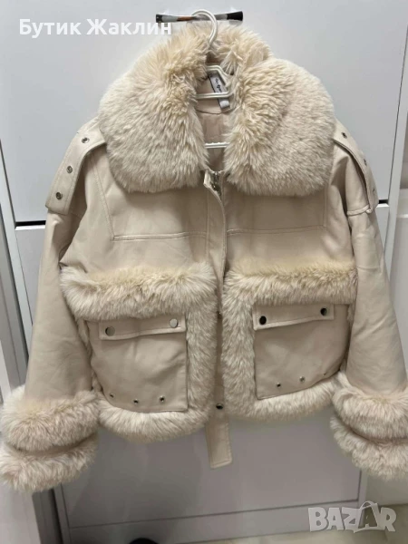Дамско кожено яке с пух, снимка 1